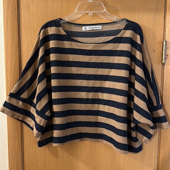 Journal Standard Luxe Striped Cropped Top Cotton Tan Navy Blue Size M-L - Picture 1 of 10